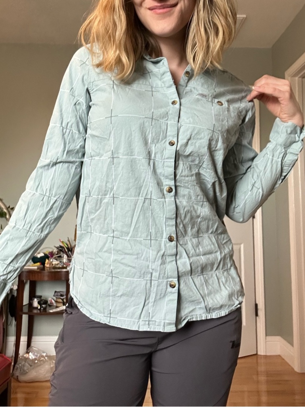 Columbia Mint Plaid Button-Up Activewear Shirt